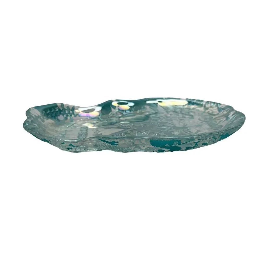 Two Glass Skull Iridescent Plates Pink and Blue Decor Dish - Picture 7 of 7